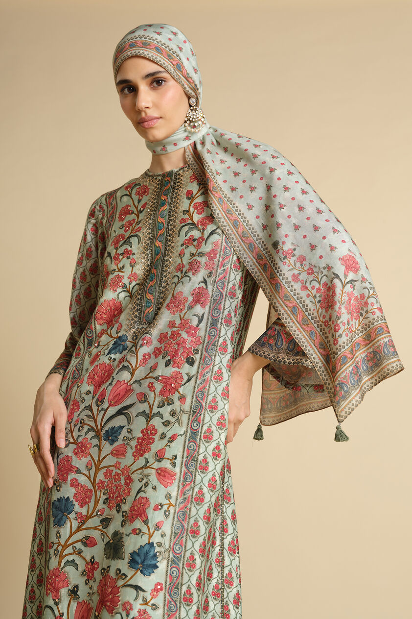 Azza Printed Silk Stole - Sage, Sage, image 2